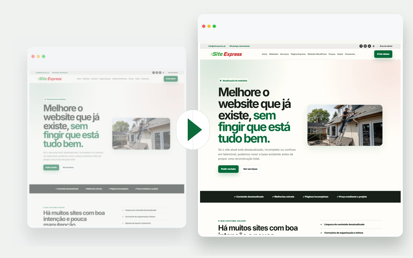 Visual de campanhas digitais e destino em website SiteExpress